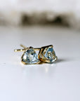 Trillion Blue Topaz Earrings 14k Gold, Gift For Her, Blue Topaz Stud Earrings