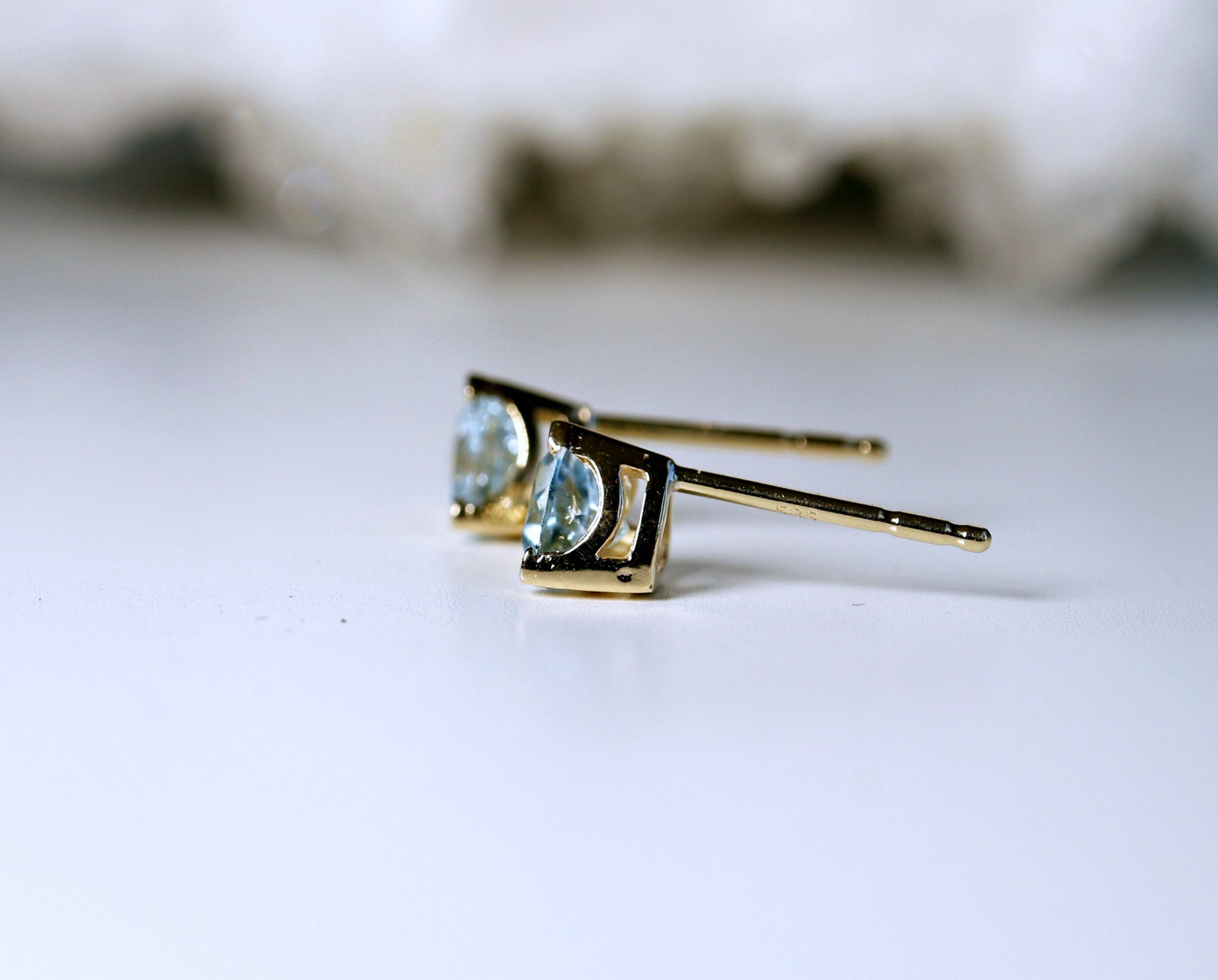 Trillion Blue Topaz Earrings 14k Gold, Gift For Her, Blue Topaz Stud Earrings