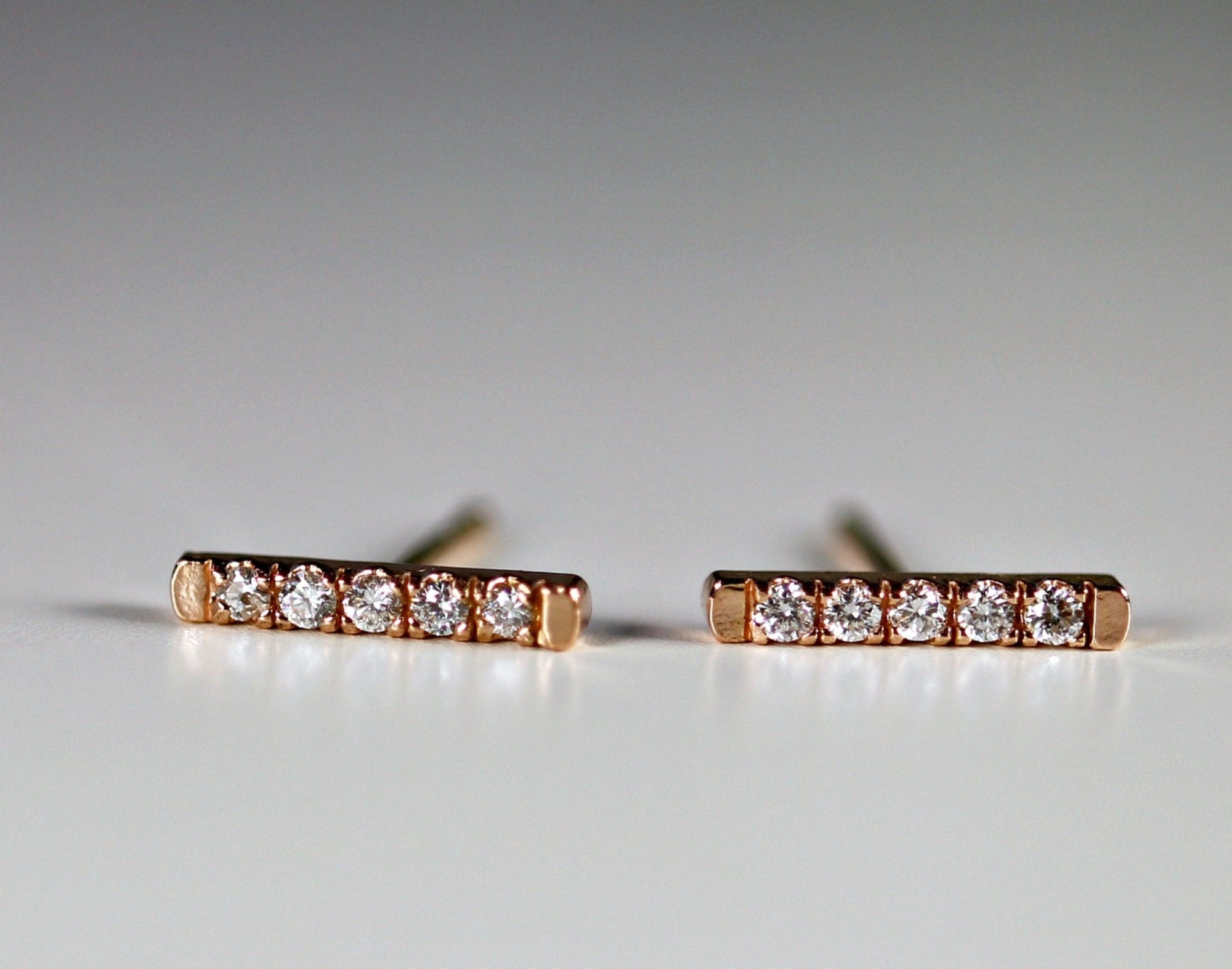 14K Gold Diamond Bar Earrings (SINGLE or PAIR) - Melt'm Jewelry