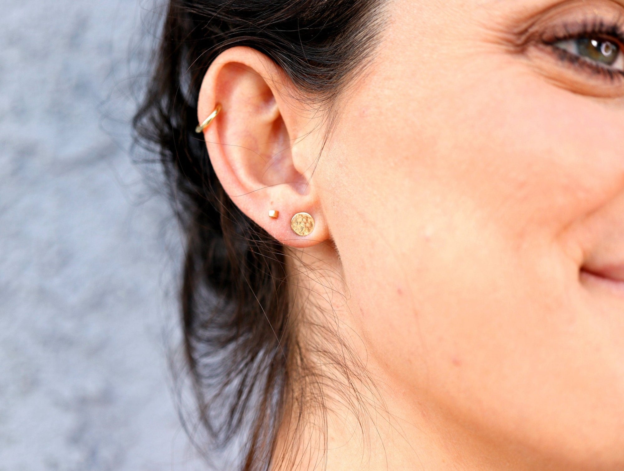 Hammered Gold Stud Earrings, 14k Solid Gold Disc Earrings - Melt'm Jewelry
