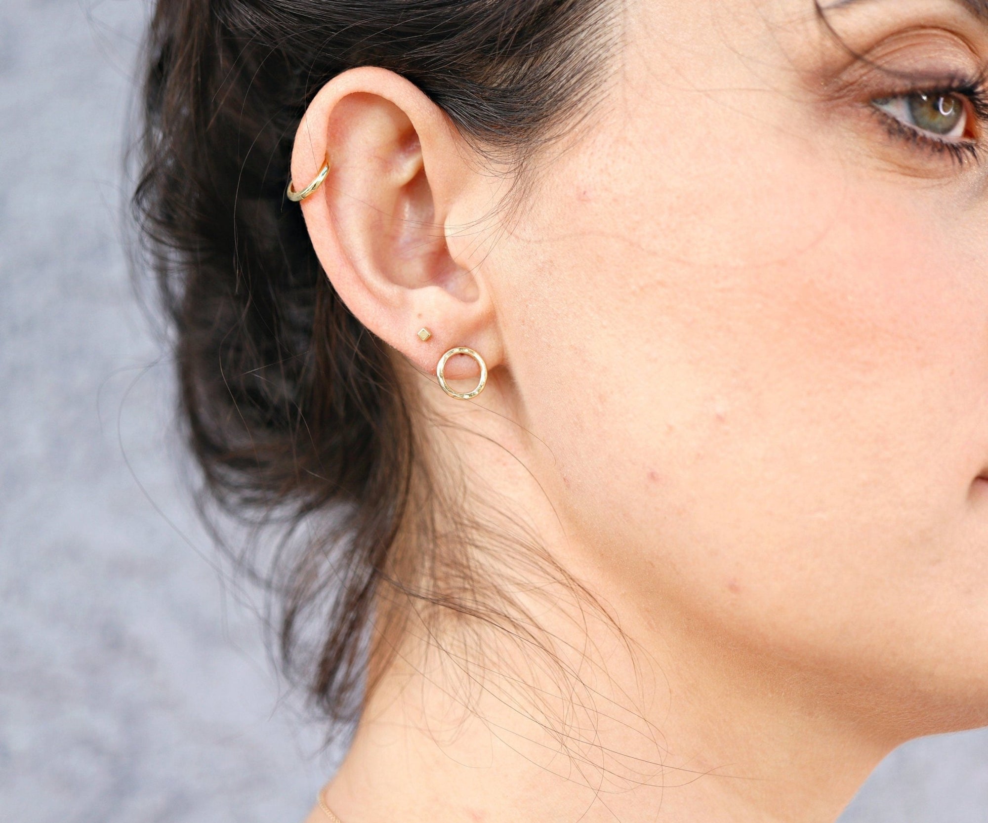 14k Hammered Gold Circle Stud Earrings - Melt'm Jewelry