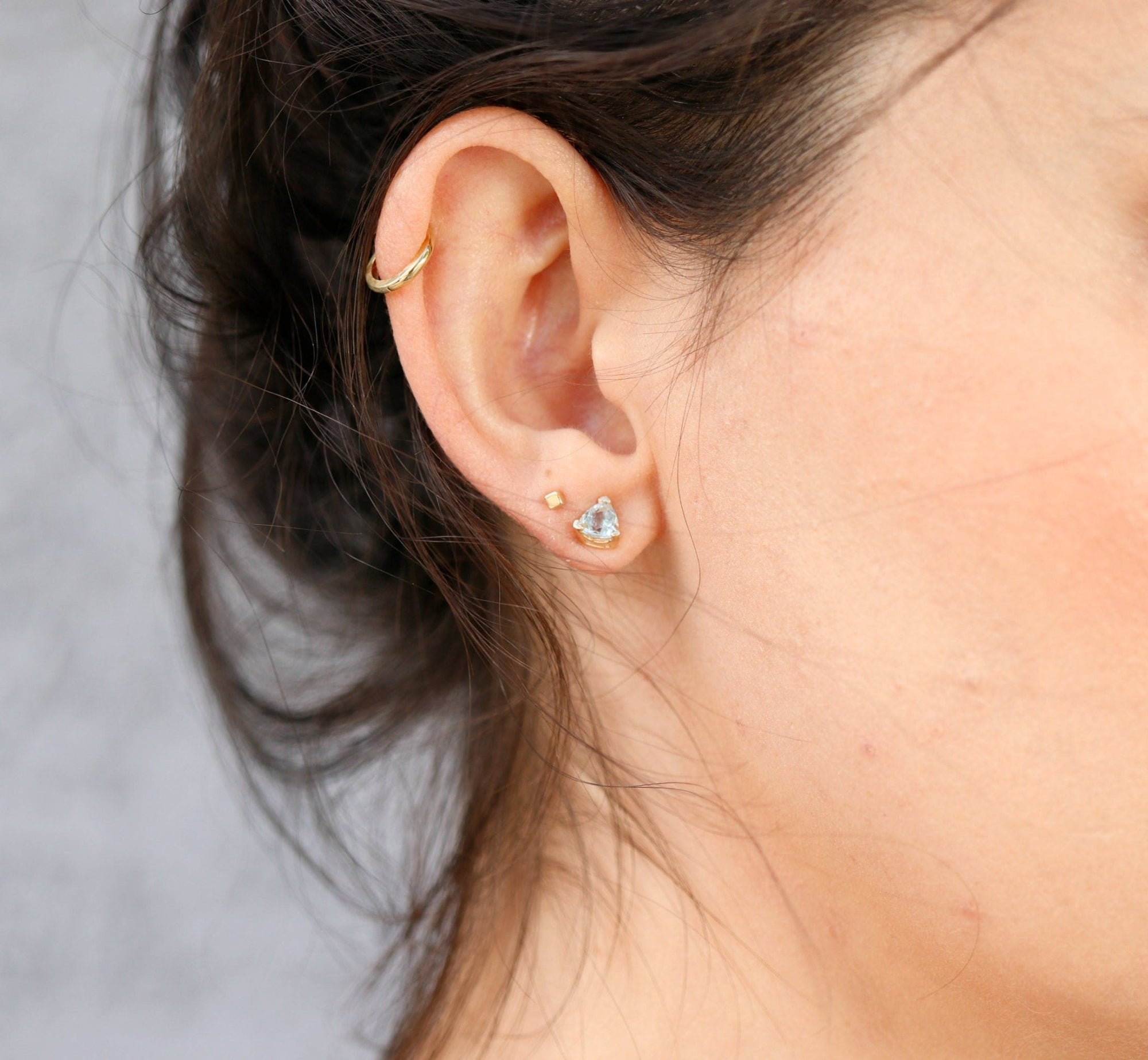 Trillion Blue Topaz Earrings 14k Gold, Gift For Her, Blue Topaz Stud Earrings - Melt'm Jewelry