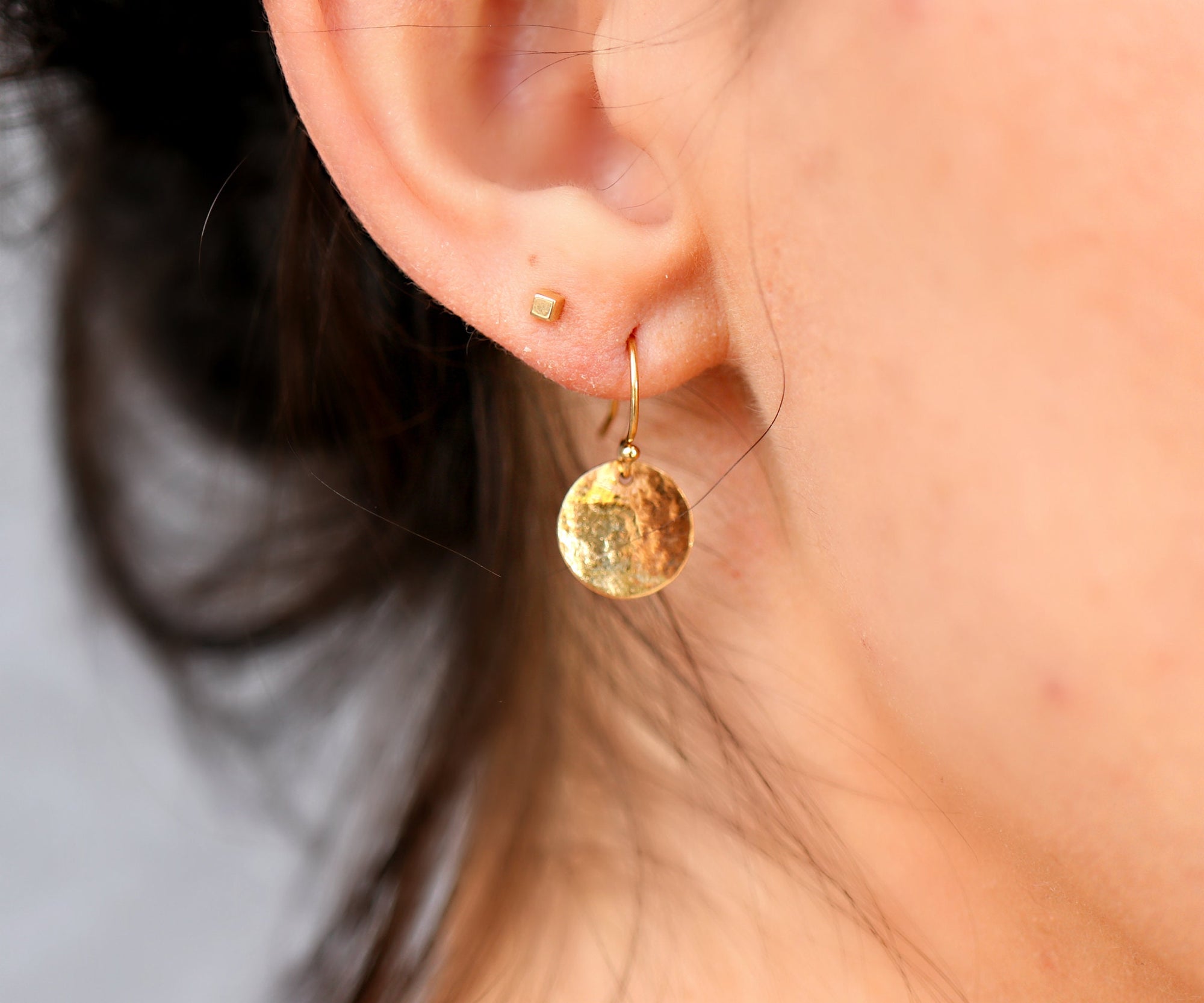 Hammered Gold Dangle Drop Earrings