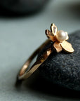 Rose Gold Pearl Ring, Cherry Blossom Sakura Ring