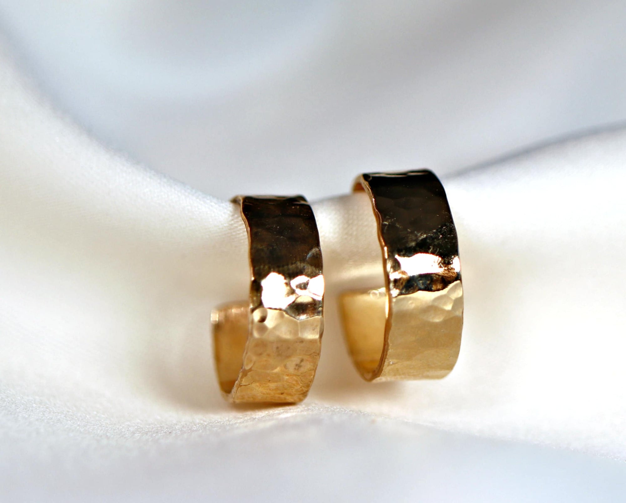 Chunky Gold Hoops, Hammered Gold Thick Hoop Earrings