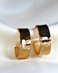 Chunky Gold Hoops, Hammered Gold Thick Hoop Earrings