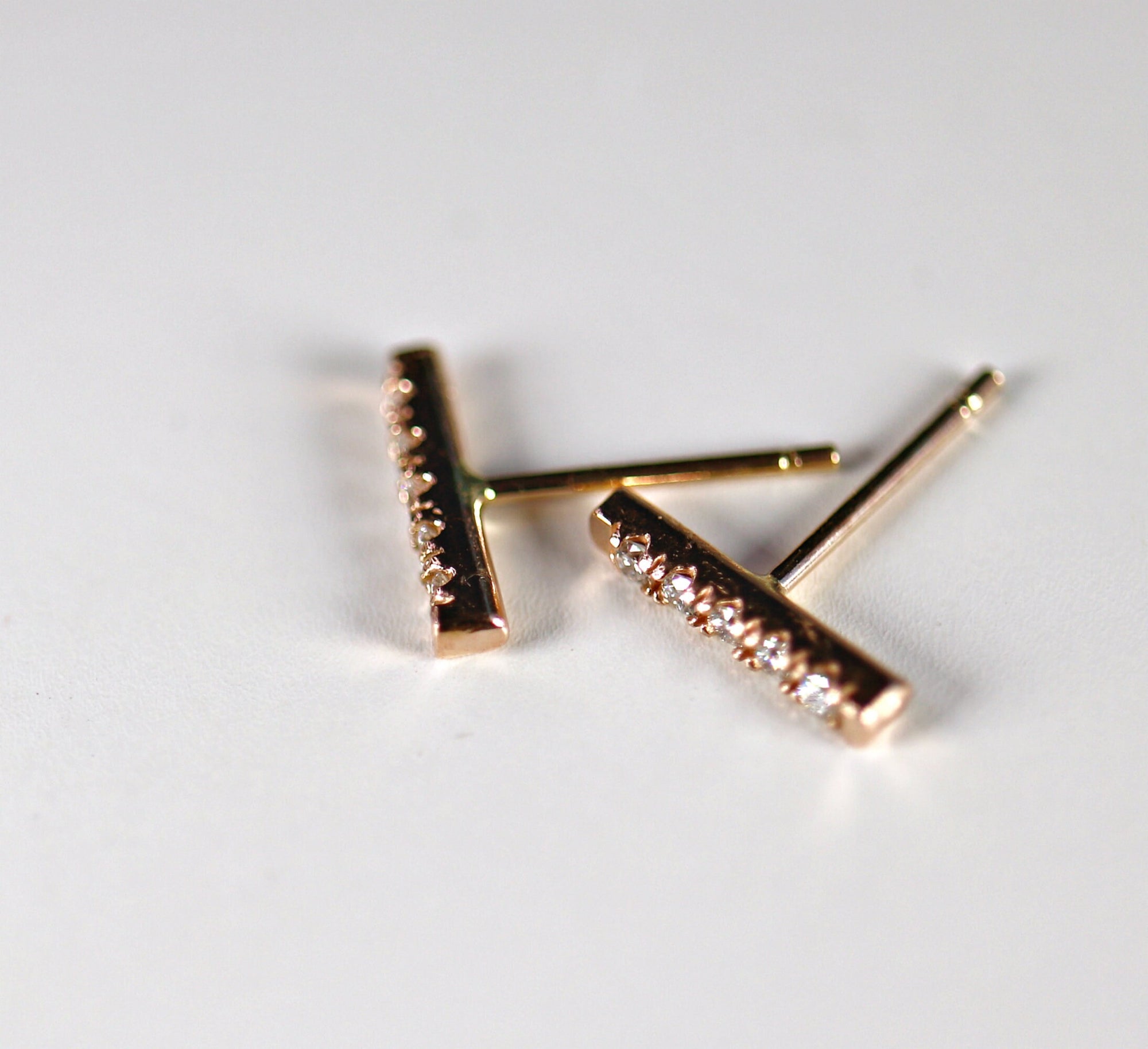 14K Gold Diamond Bar Earrings