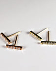 14K Gold Diamond Bar Earrings