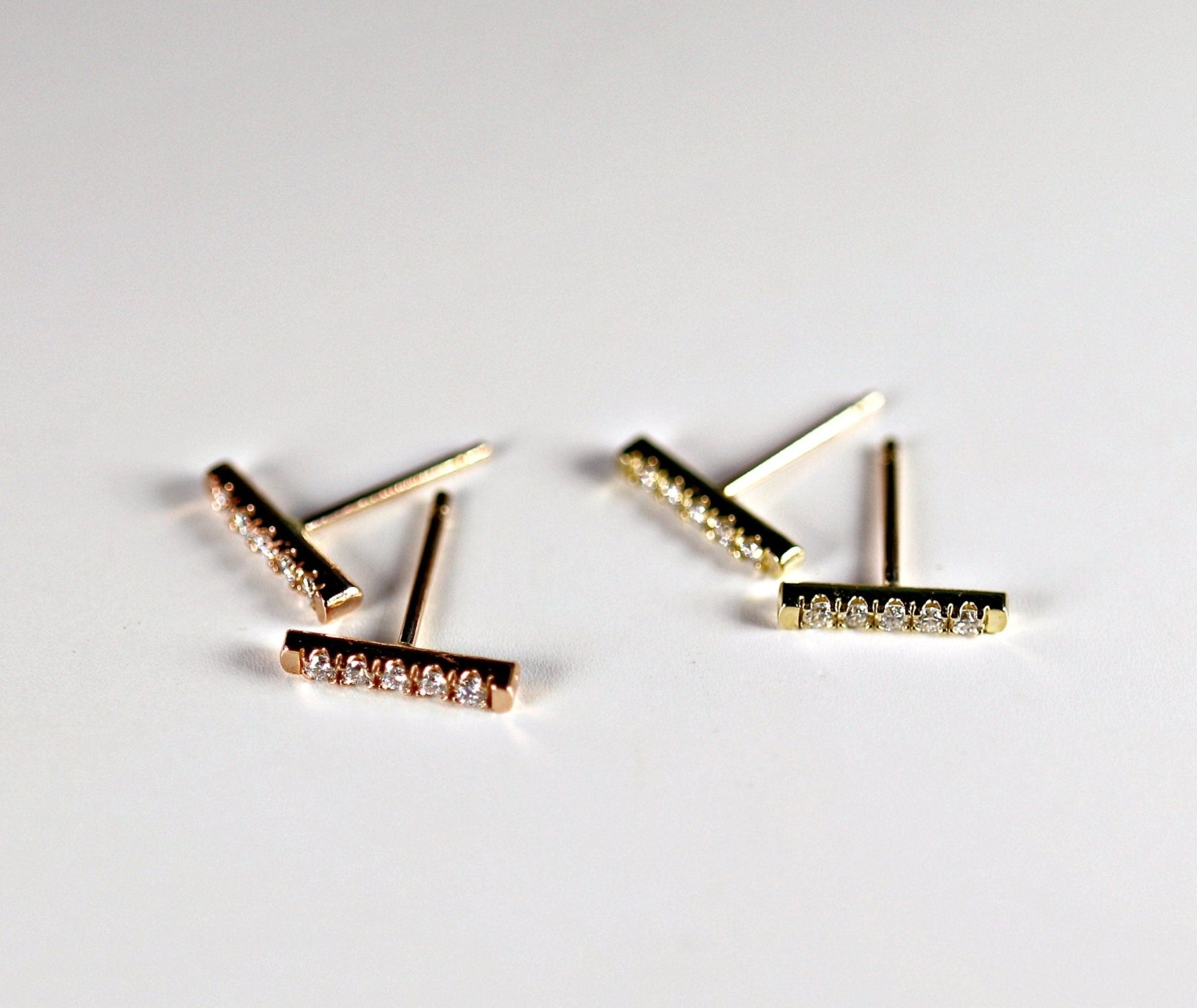 14K Gold Diamond Bar Earrings (SINGLE or PAIR) - Melt'm Jewelry