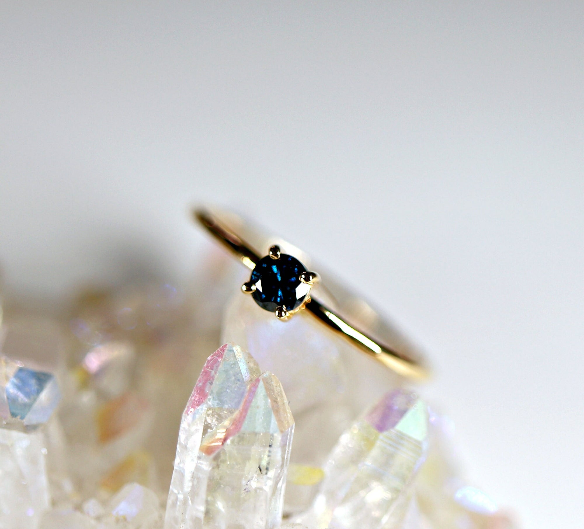 14k Gold Minimalist Blue Diamond Engagement Ring