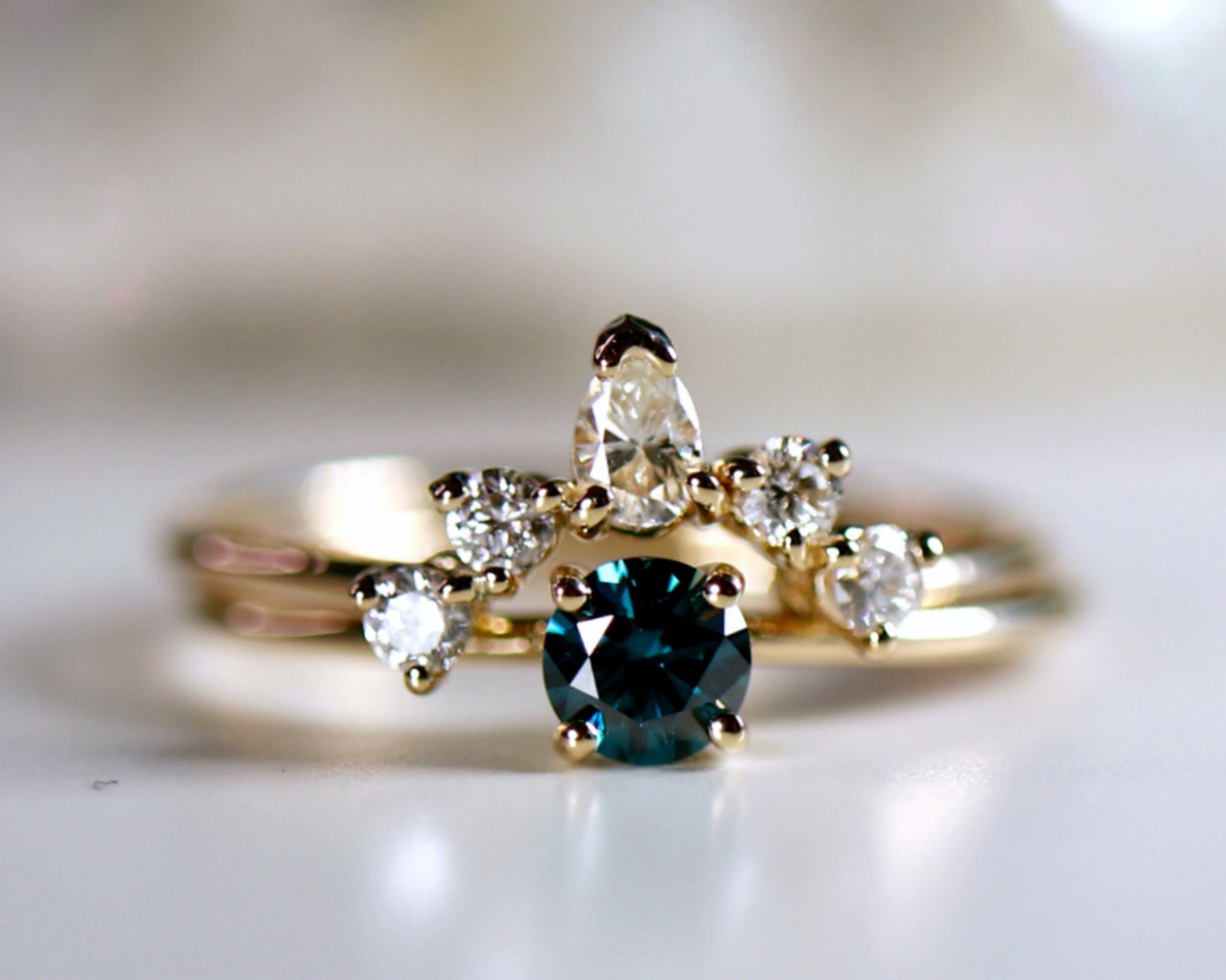 14k Gold Minimalist Blue Diamond Engagement Ring