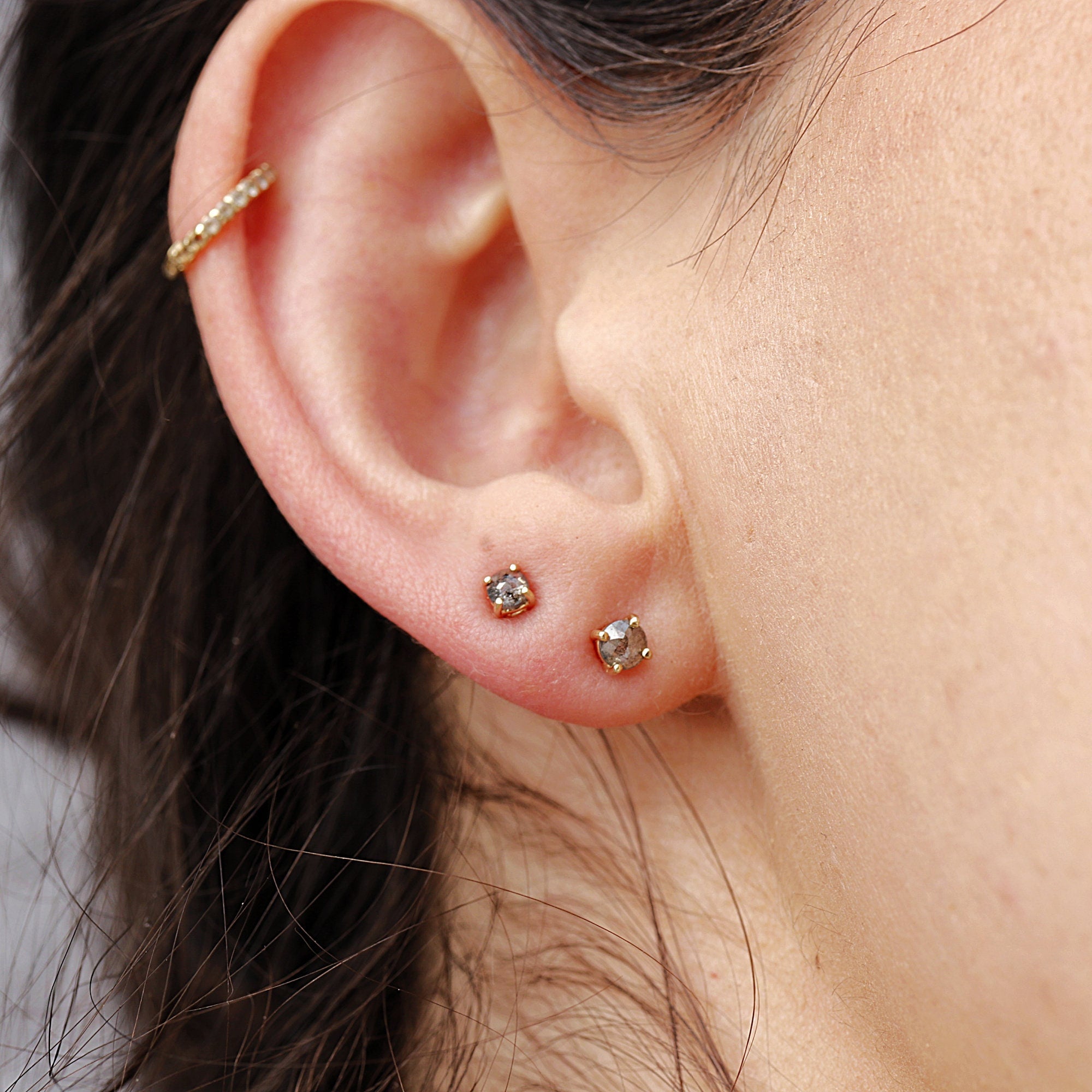 Salt and Pepper Diamond Stud Earrings 3mm • 14k Gold Prong Setting - Melt'm Jewelry