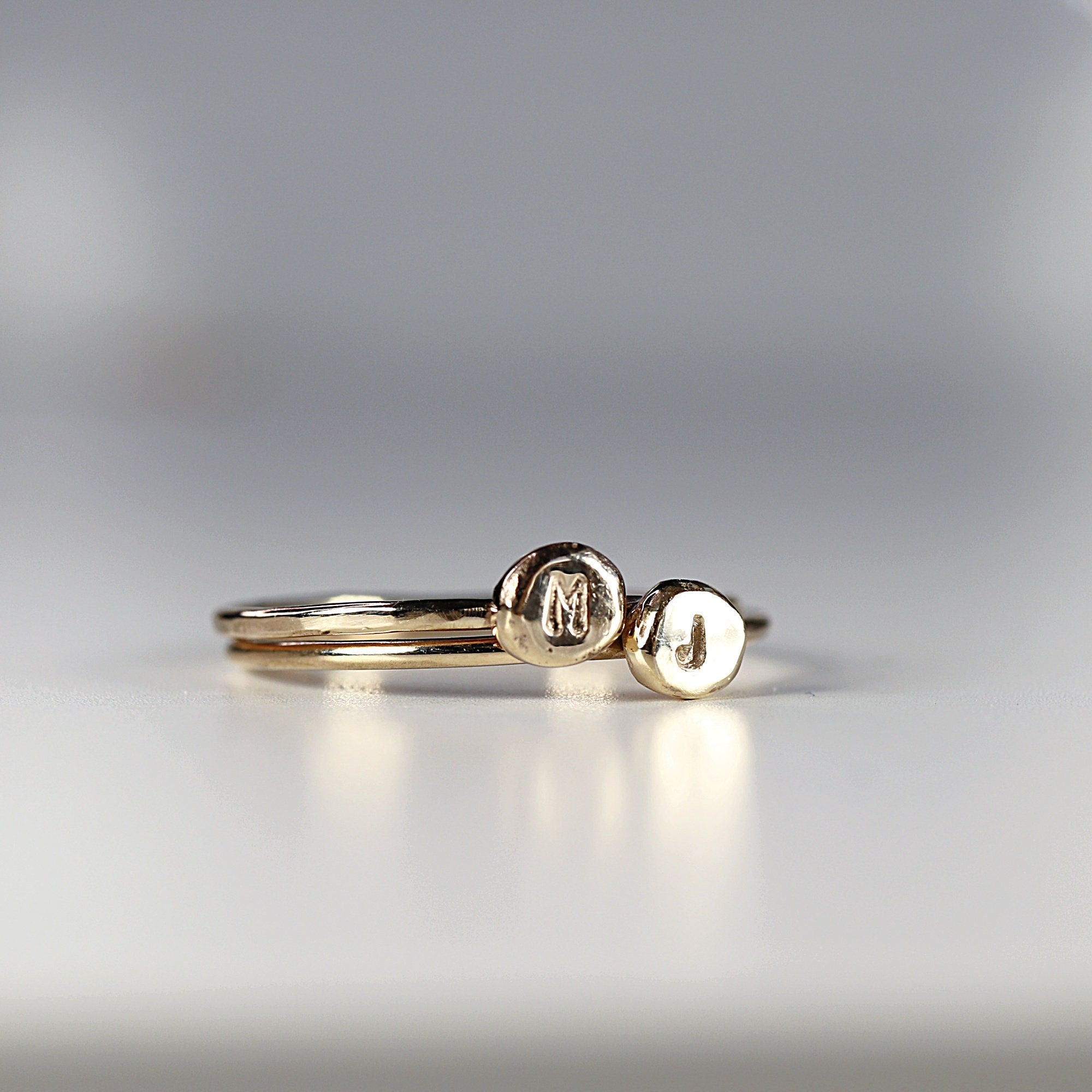 Solid 14k Gold Rustic Pebble Initial Ring