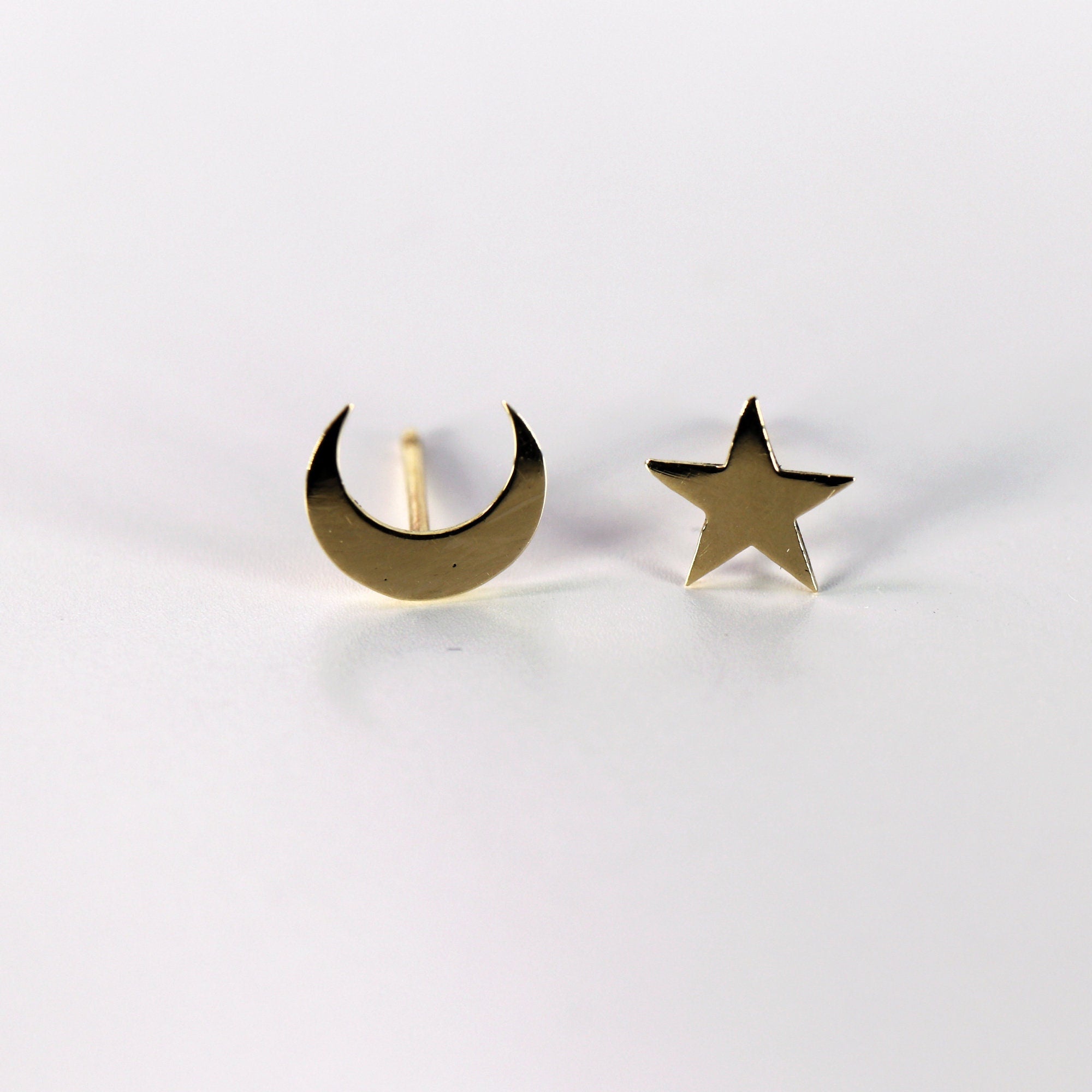 Moon and Star Earrings 14k Solid Gold