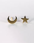 Moon and Star Earrings 14k Solid Gold