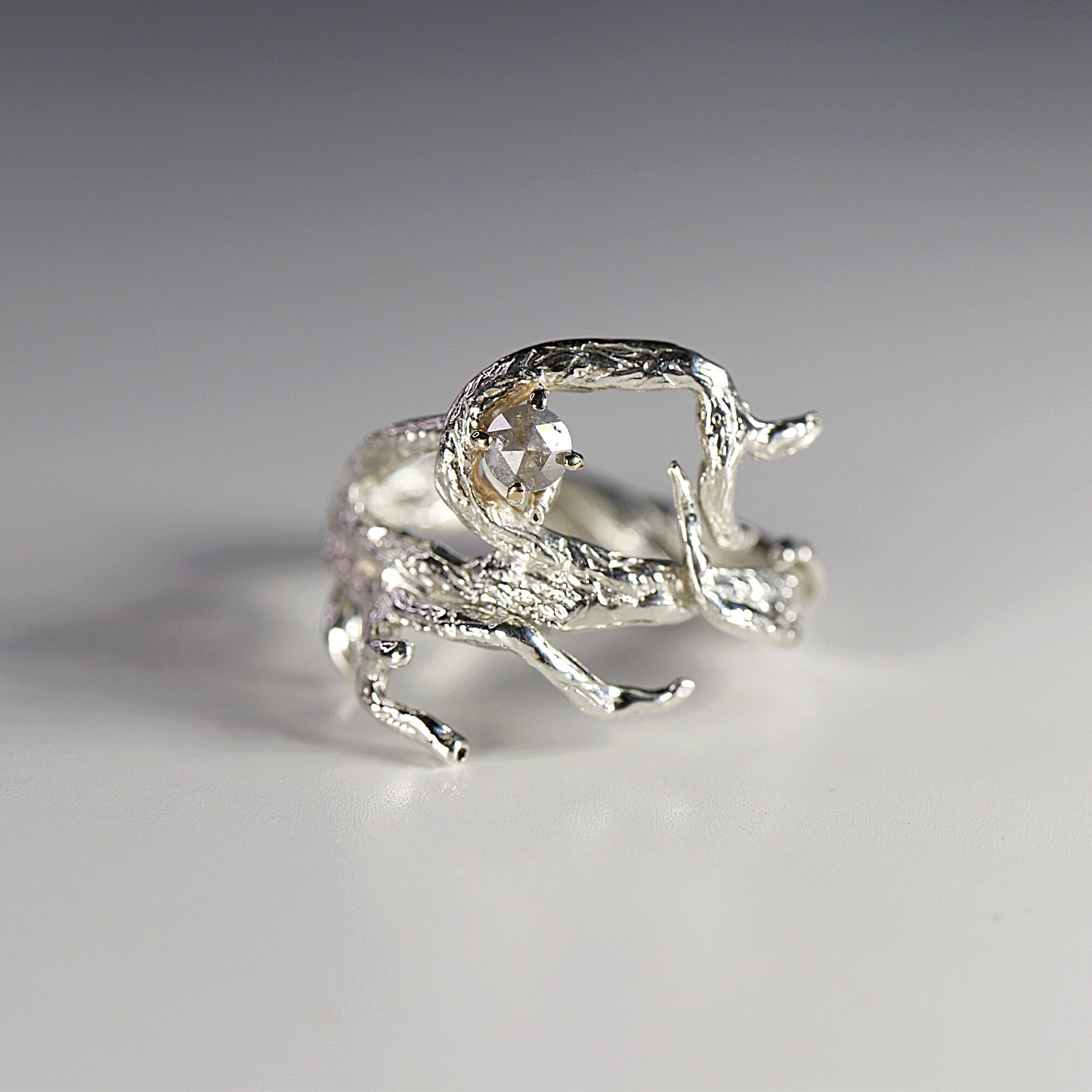 Salt and Pepper Diamond Twig Ring