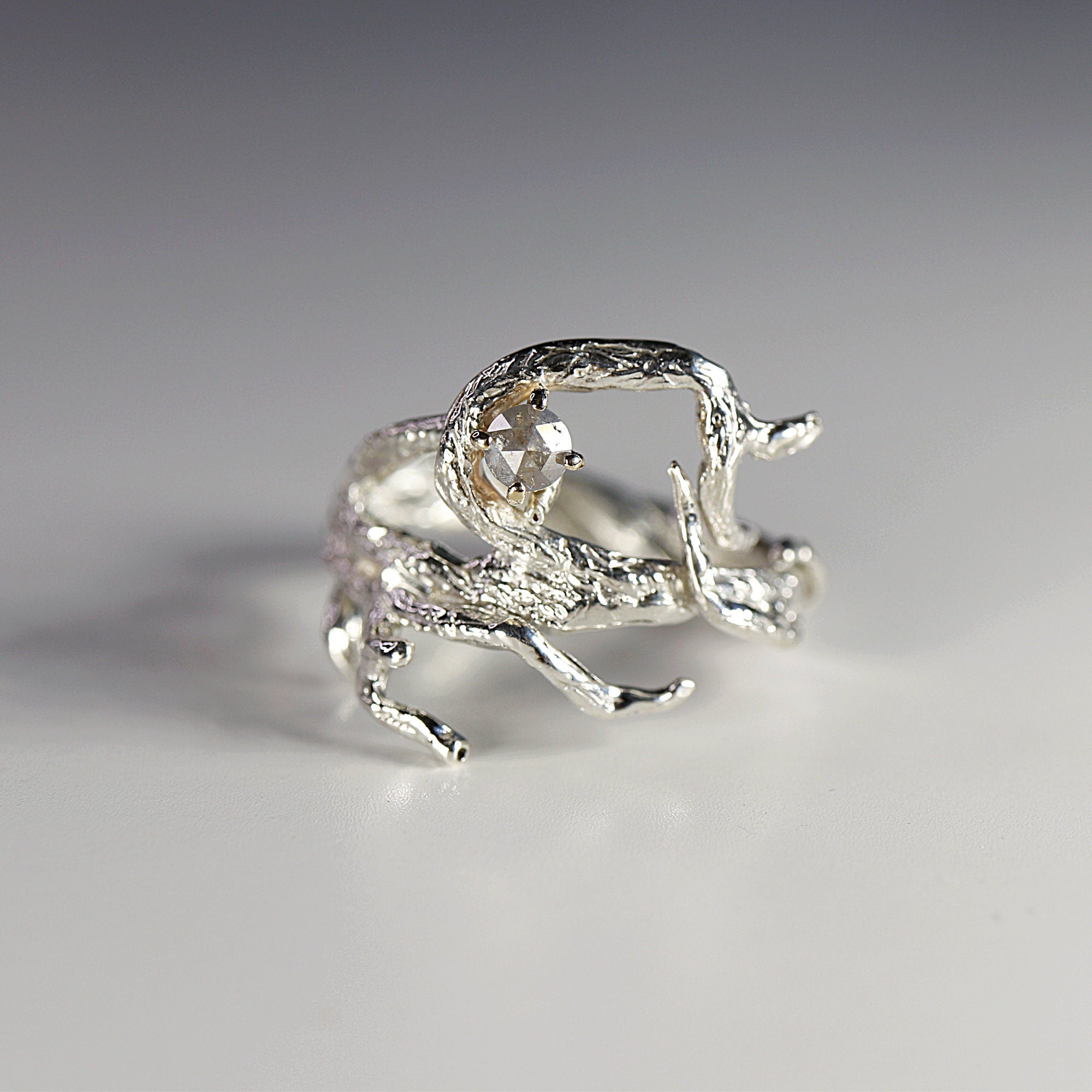 Salt and Pepper Diamond Twig Ring - Melt'm Jewelry