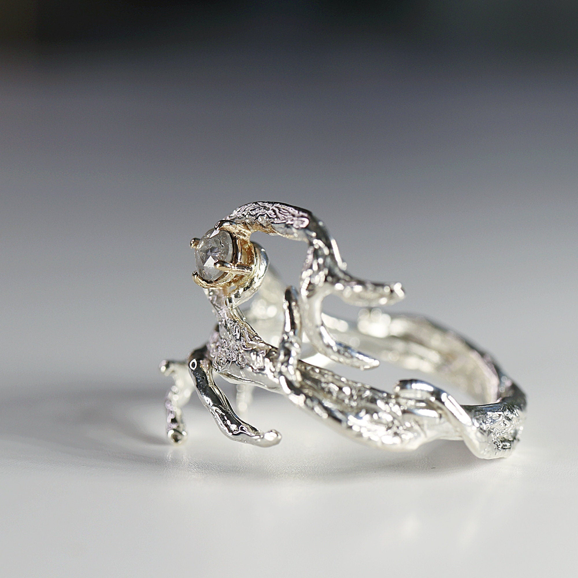 Salt and Pepper Diamond Twig Ring - Melt'm Jewelry