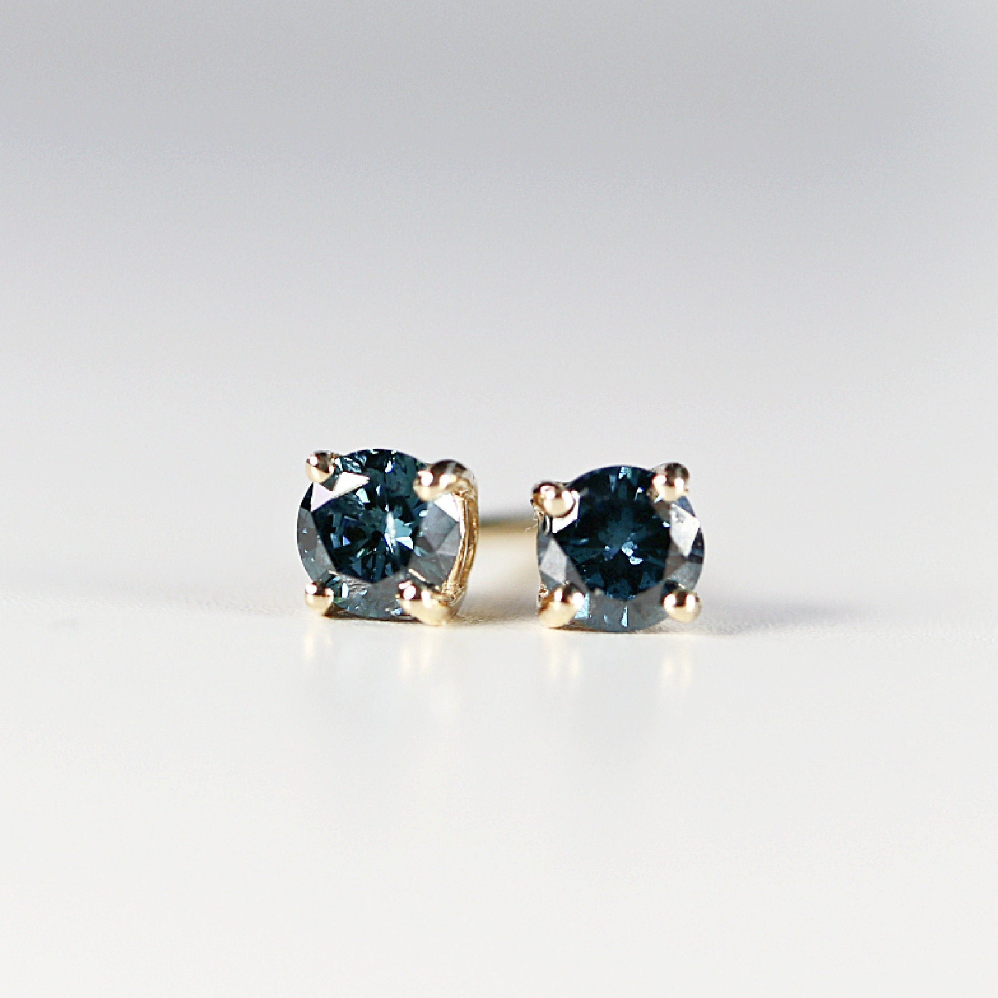 Blue Diamond Earrings 14k Gold (SINGLE or PAIR) - Melt'm Jewelry