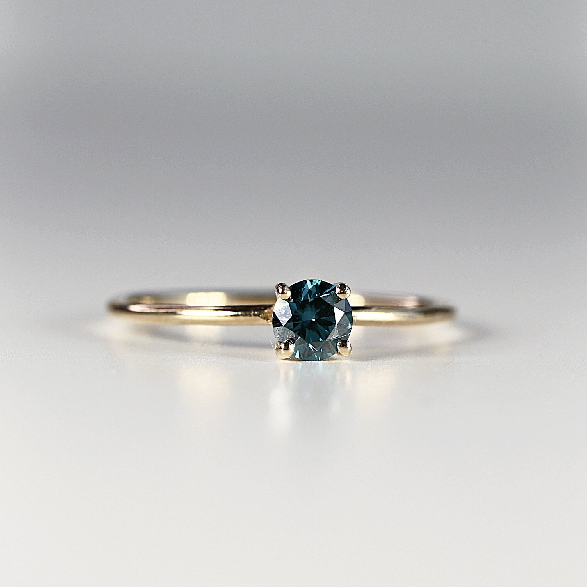 14k Gold Minimalist Blue Diamond Engagement Ring