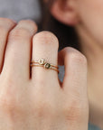 Solid 14k Gold Rustic Pebble Initial Ring