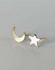 Moon and Star Earrings 14k Solid Gold