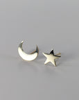 Moon and Star Earrings 14k Solid Gold