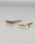 14k Solid Gold Hammered Bar Stud Earrings