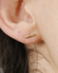 14k Solid Gold Hammered Bar Stud Earrings