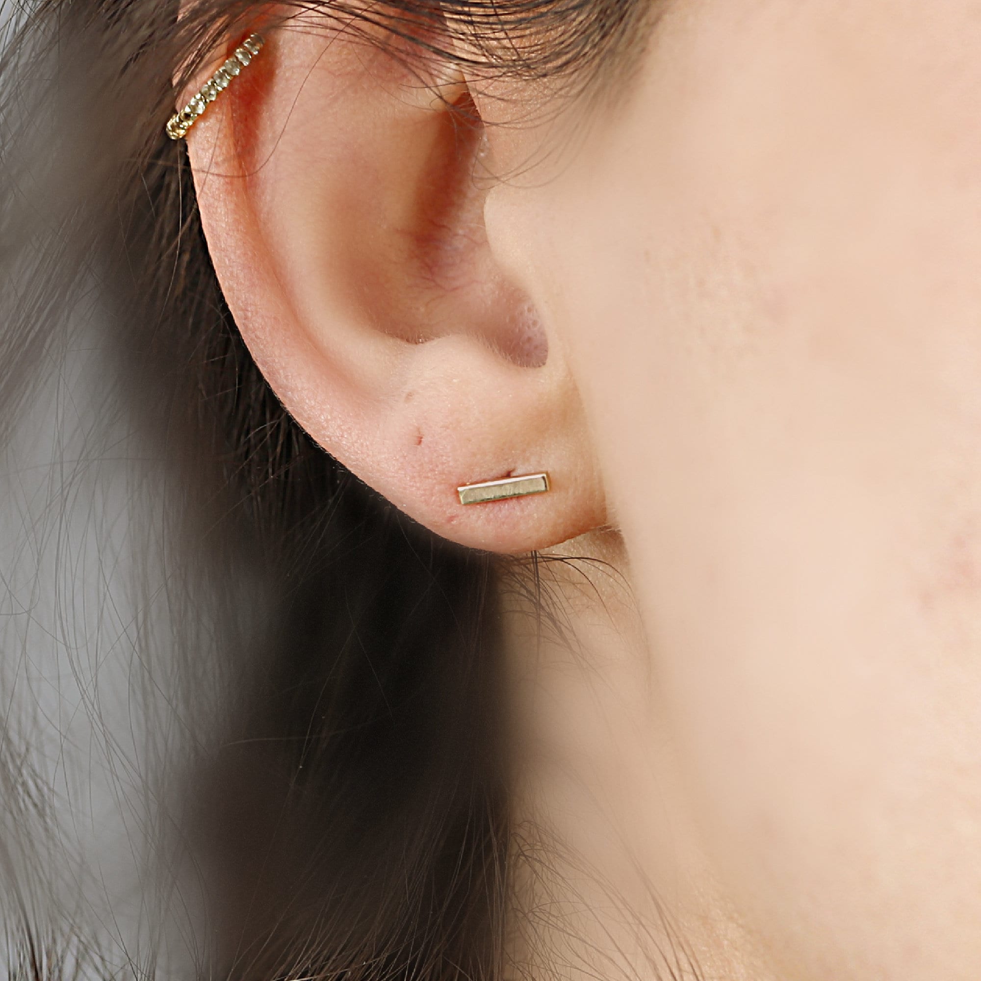 14k Solid Gold Hammered Bar Stud Earrings (SINGLE OR PAIR) - Melt'm Jewelry
