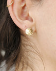 Gold Circle Earrings 9.5mm Medium size Hammered Gold Disc Stud Earrings