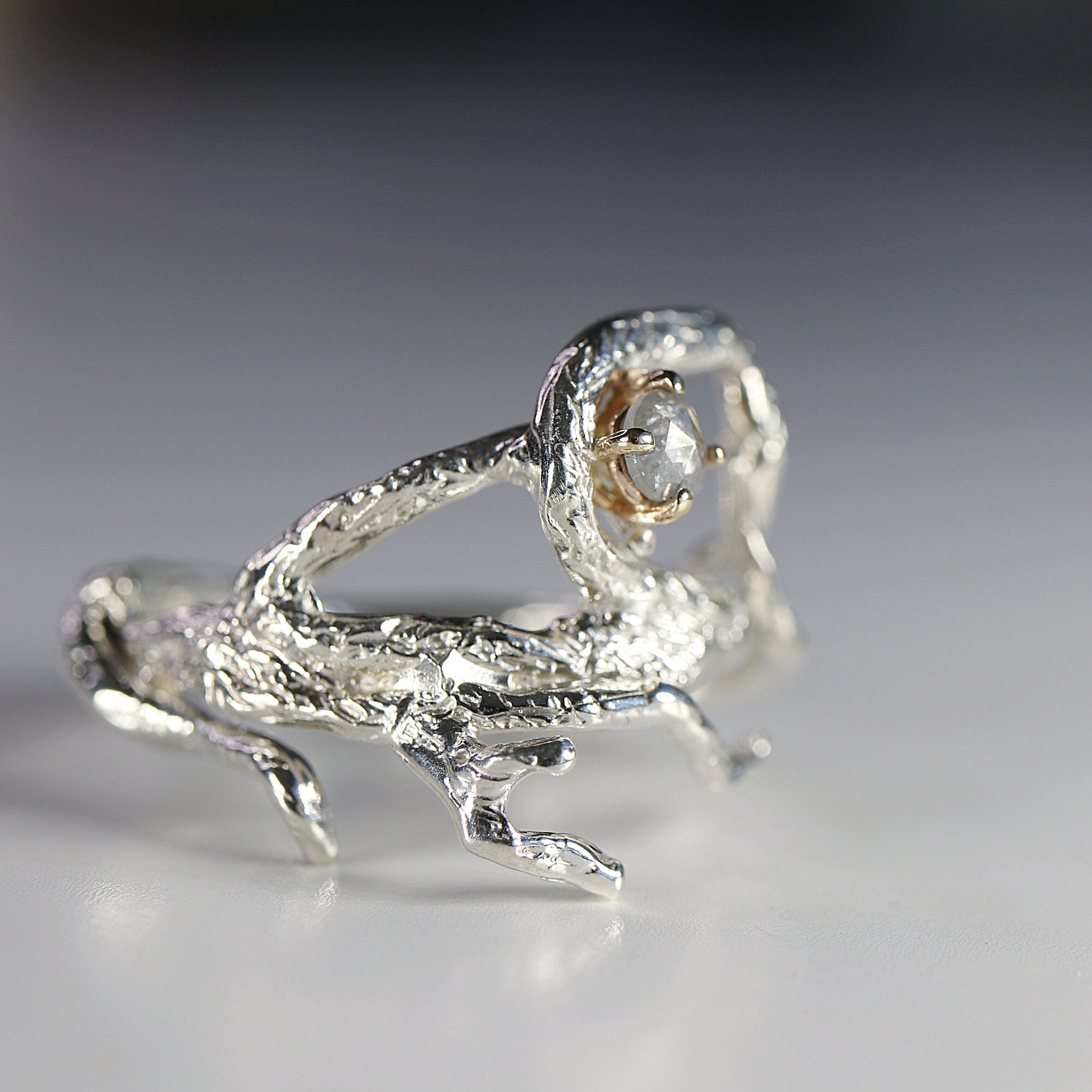 Salt and Pepper Diamond Twig Ring