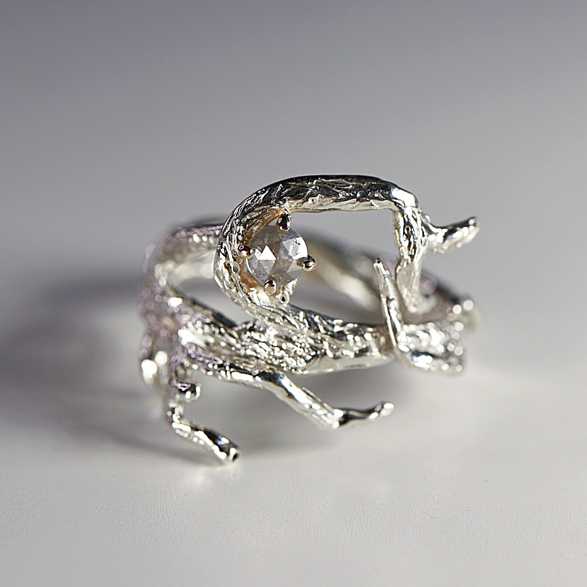 Salt and Pepper Diamond Twig Ring