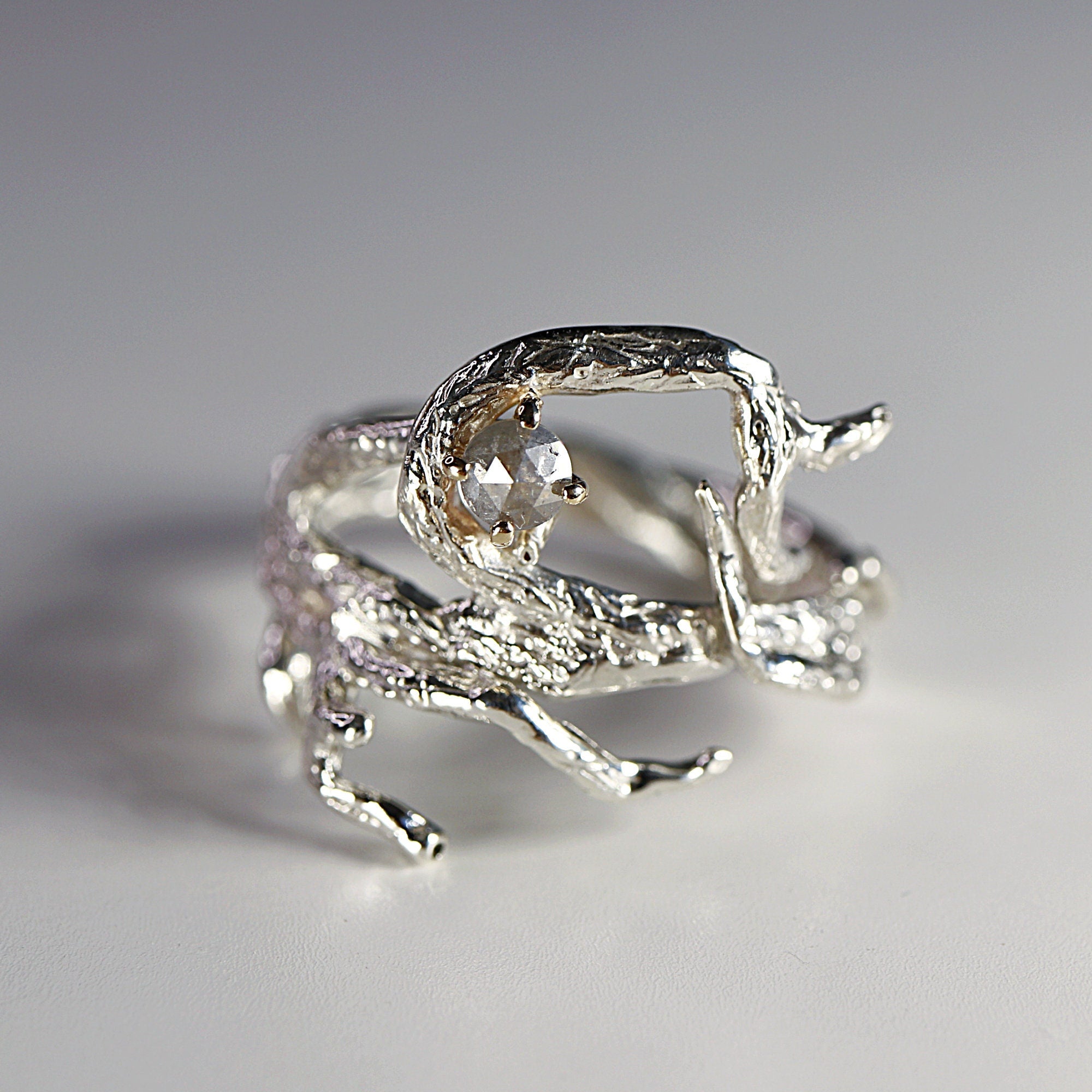 Salt and Pepper Diamond Twig Ring - Melt'm Jewelry