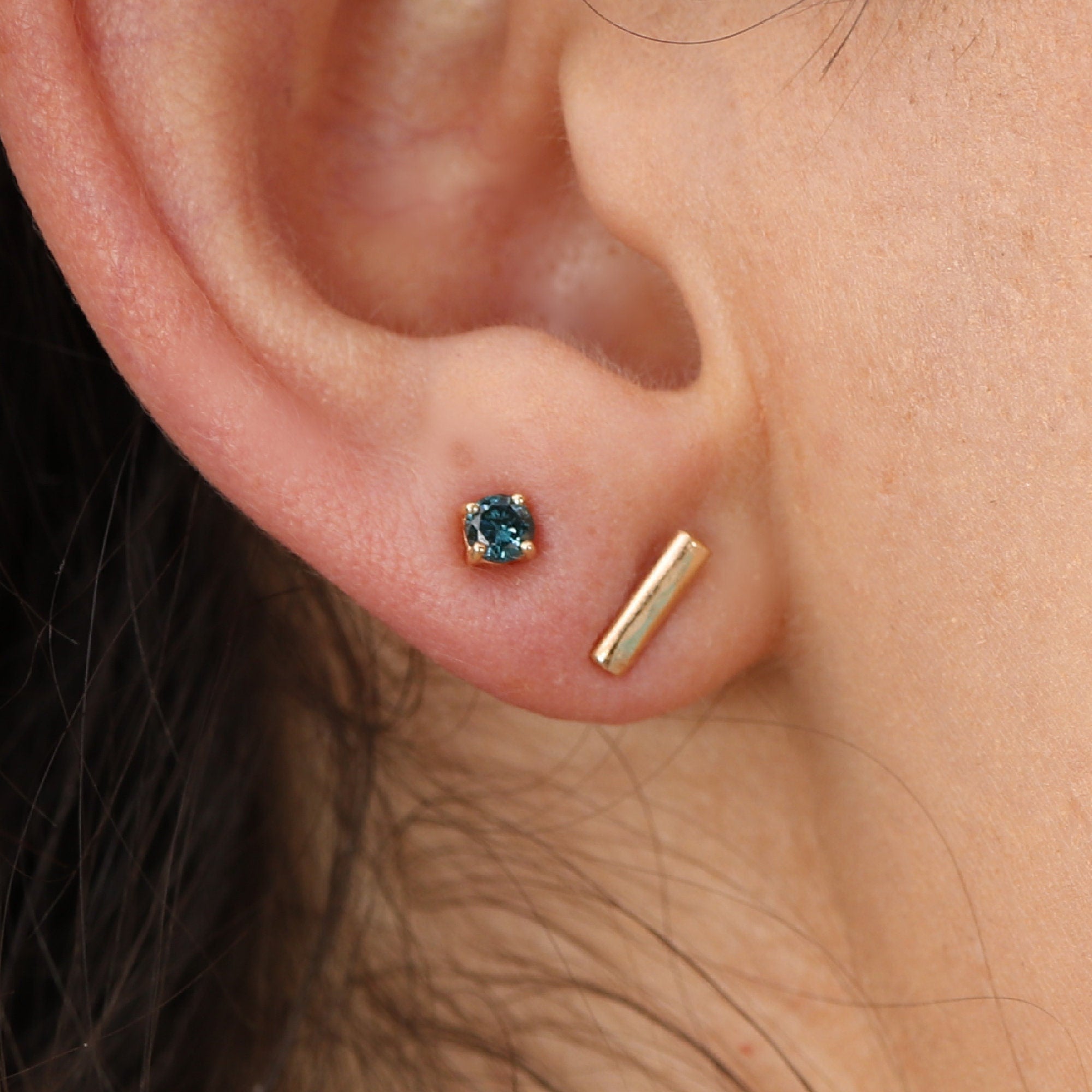Blue Diamond Earrings 14k Gold (SINGLE or PAIR) - Melt'm Jewelry