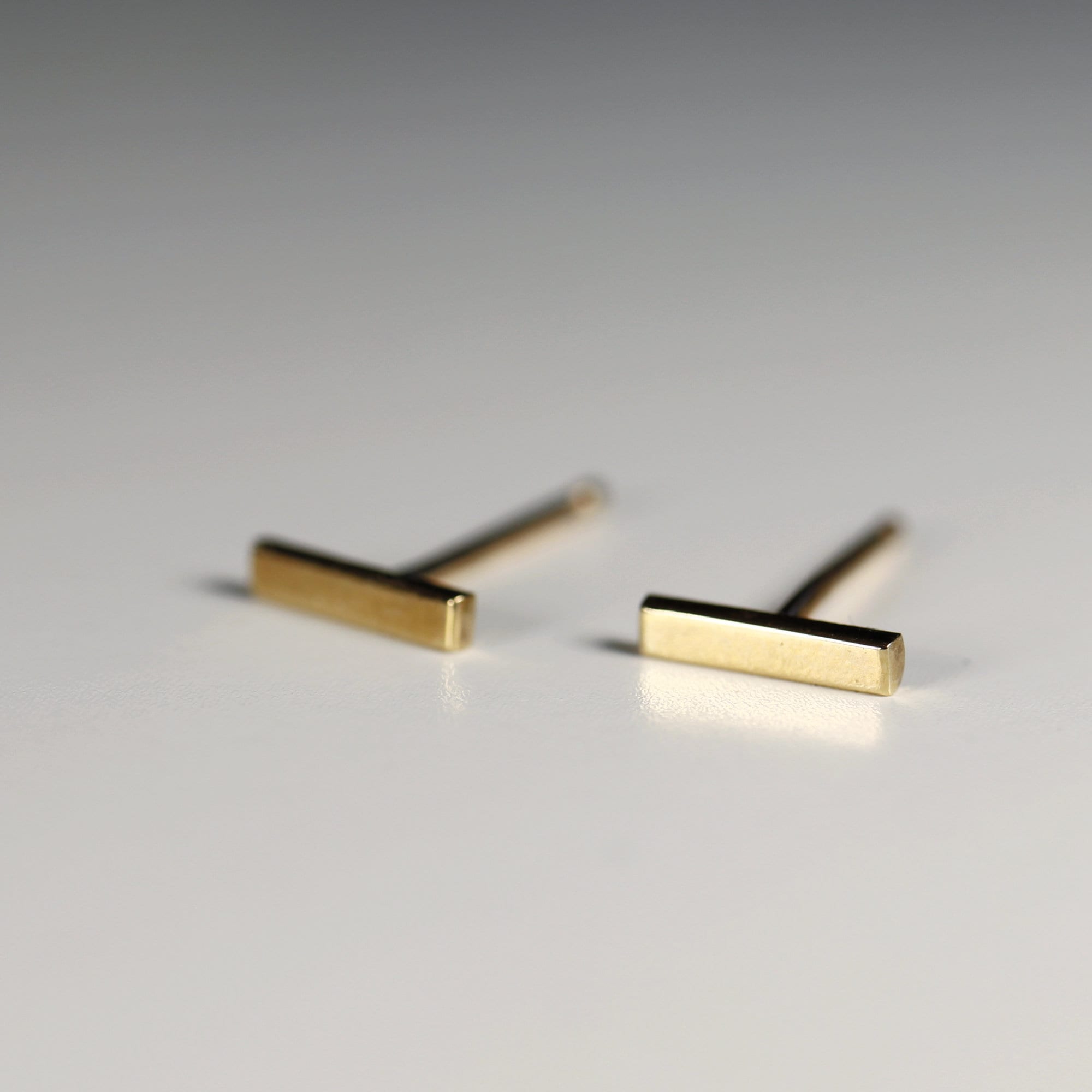 Minimalist Bar Stud Earrings 14k Gold