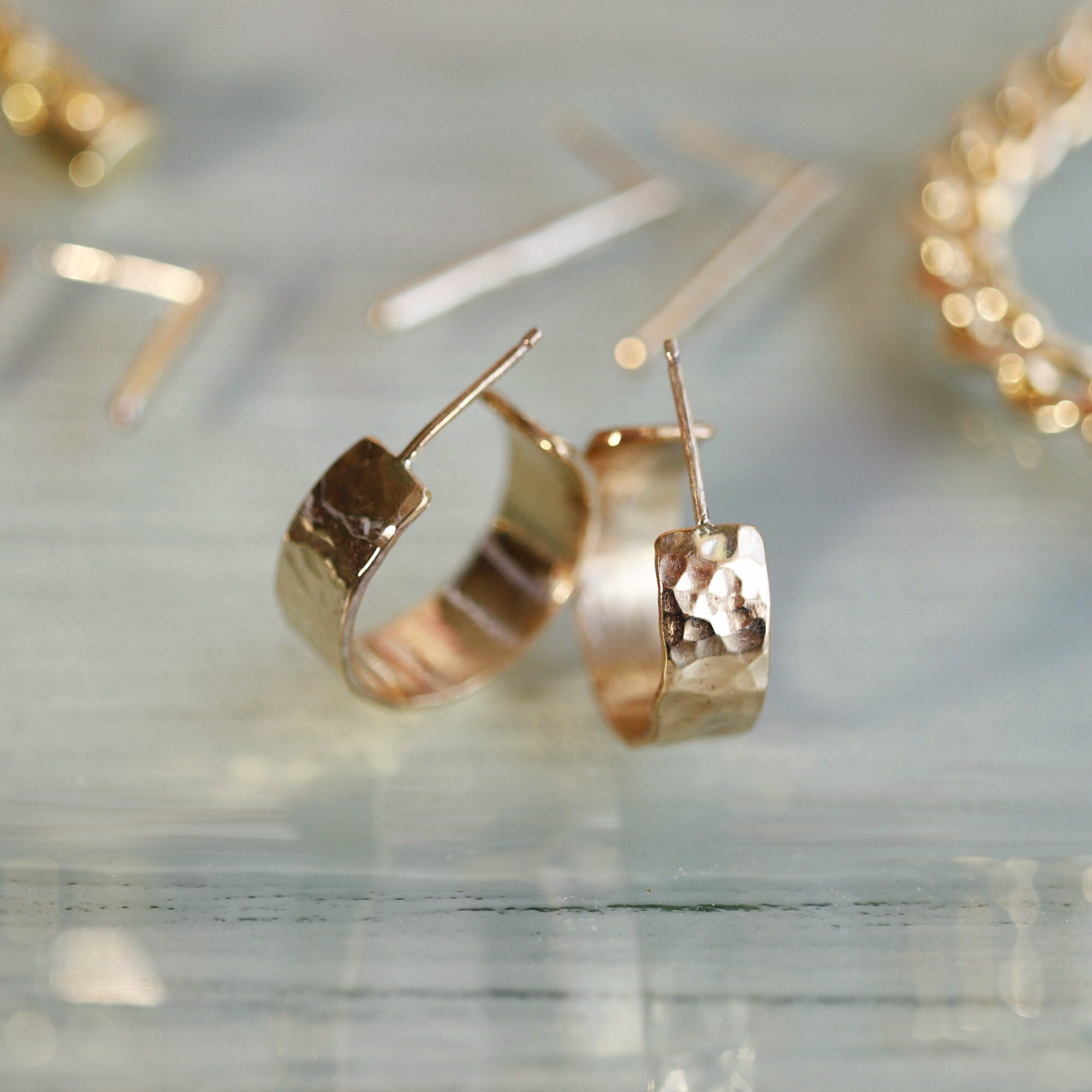 Chunky Gold Hoops, Hammered Gold Thick Hoop Earrings