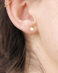 14k Solid Gold Stud Earrings - 4mm Hammered Disc Studs