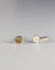 14k Solid Gold Stud Earrings - 4mm Hammered Disc Studs