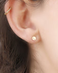 14k Solid Gold Stud Earrings - 4mm Hammered Disc Studs