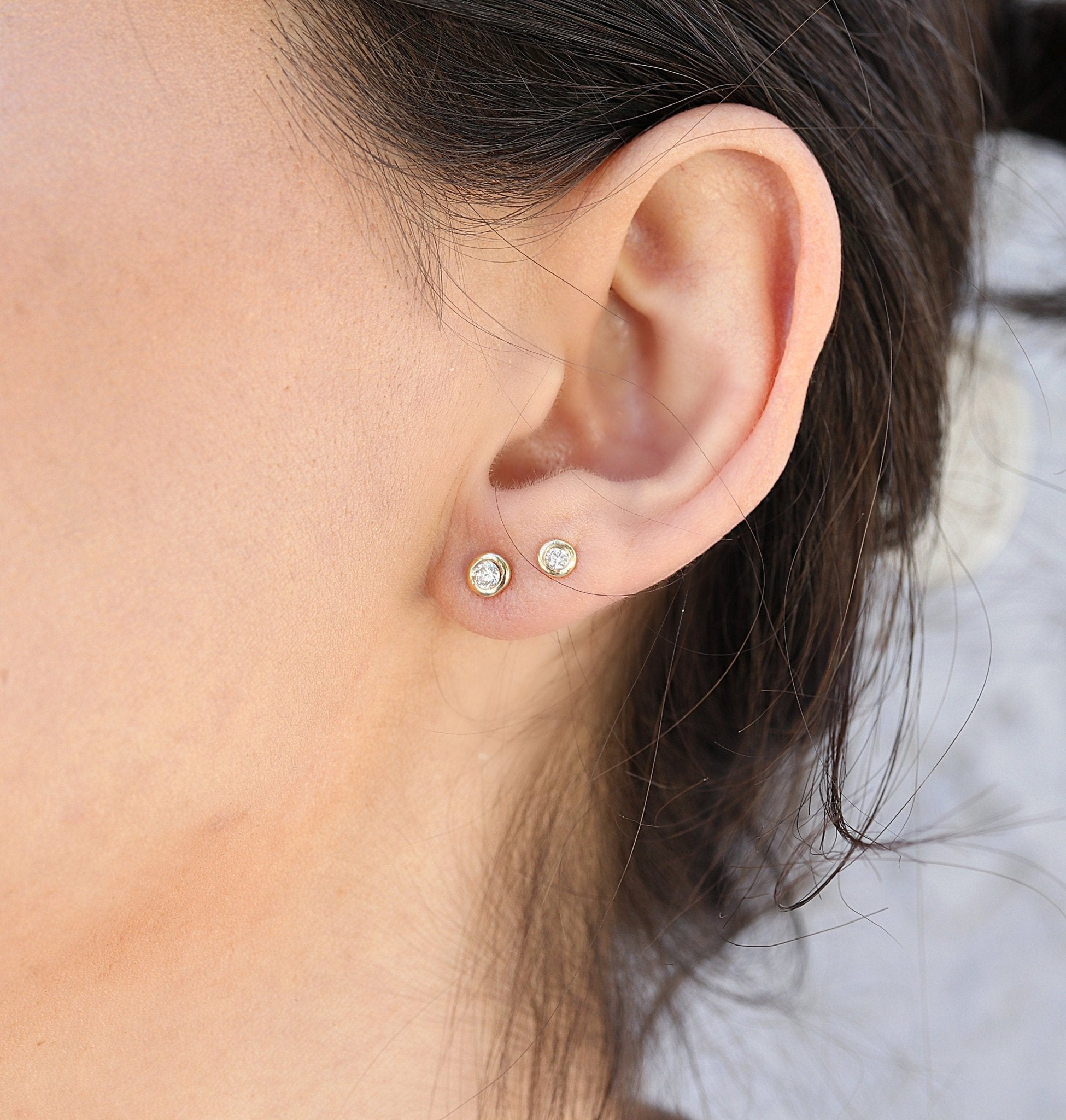 14k Solid Gold Tiny Diamond Stud Earrings (SINGLE OR PAIR) - Melt'm Jewelry