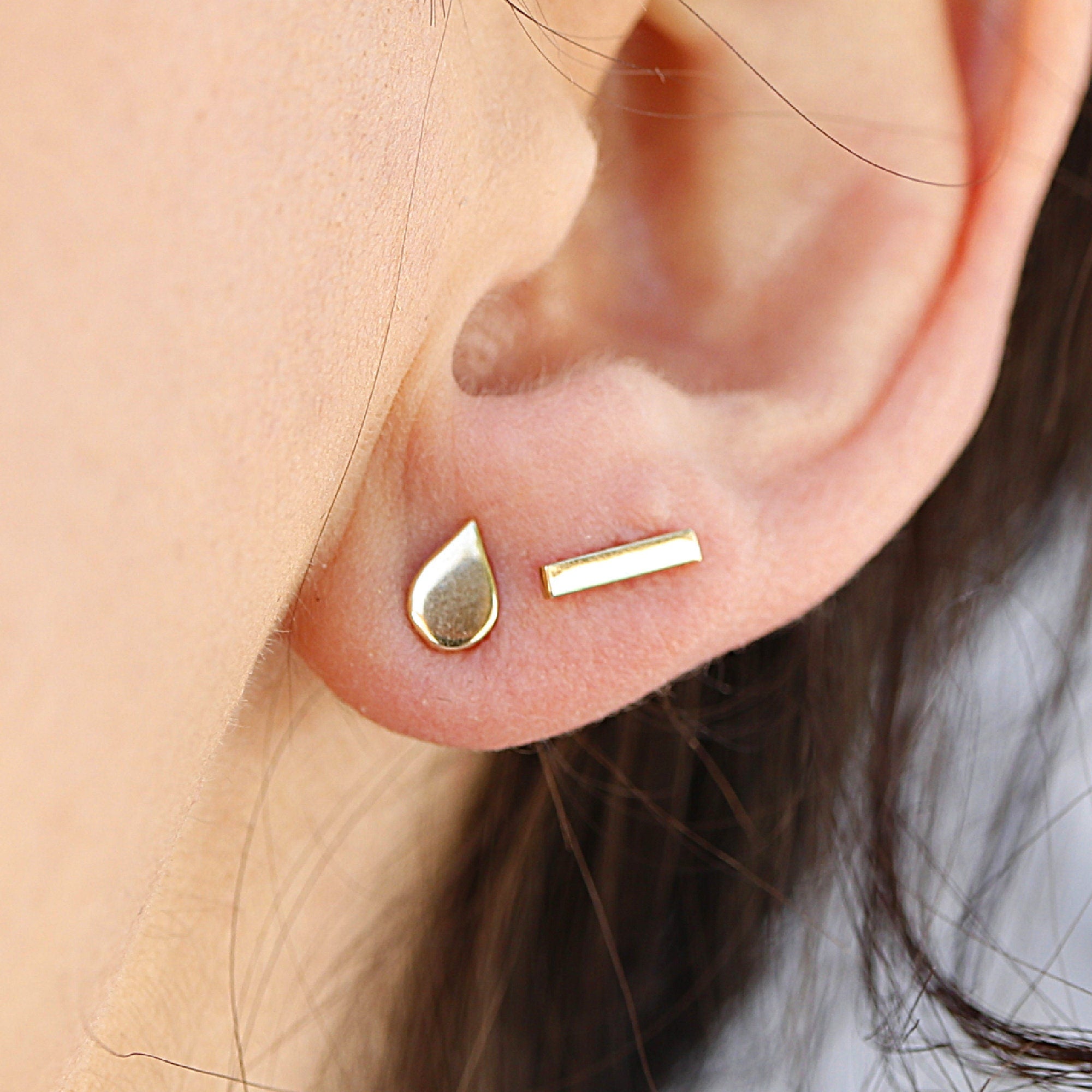 14k Gold Drop Dainty Stud Earrings