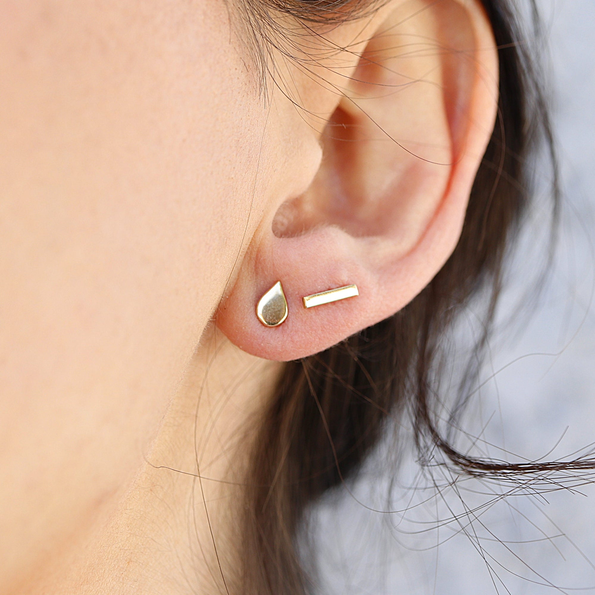 14k Gold Drop Dainty Stud Earrings