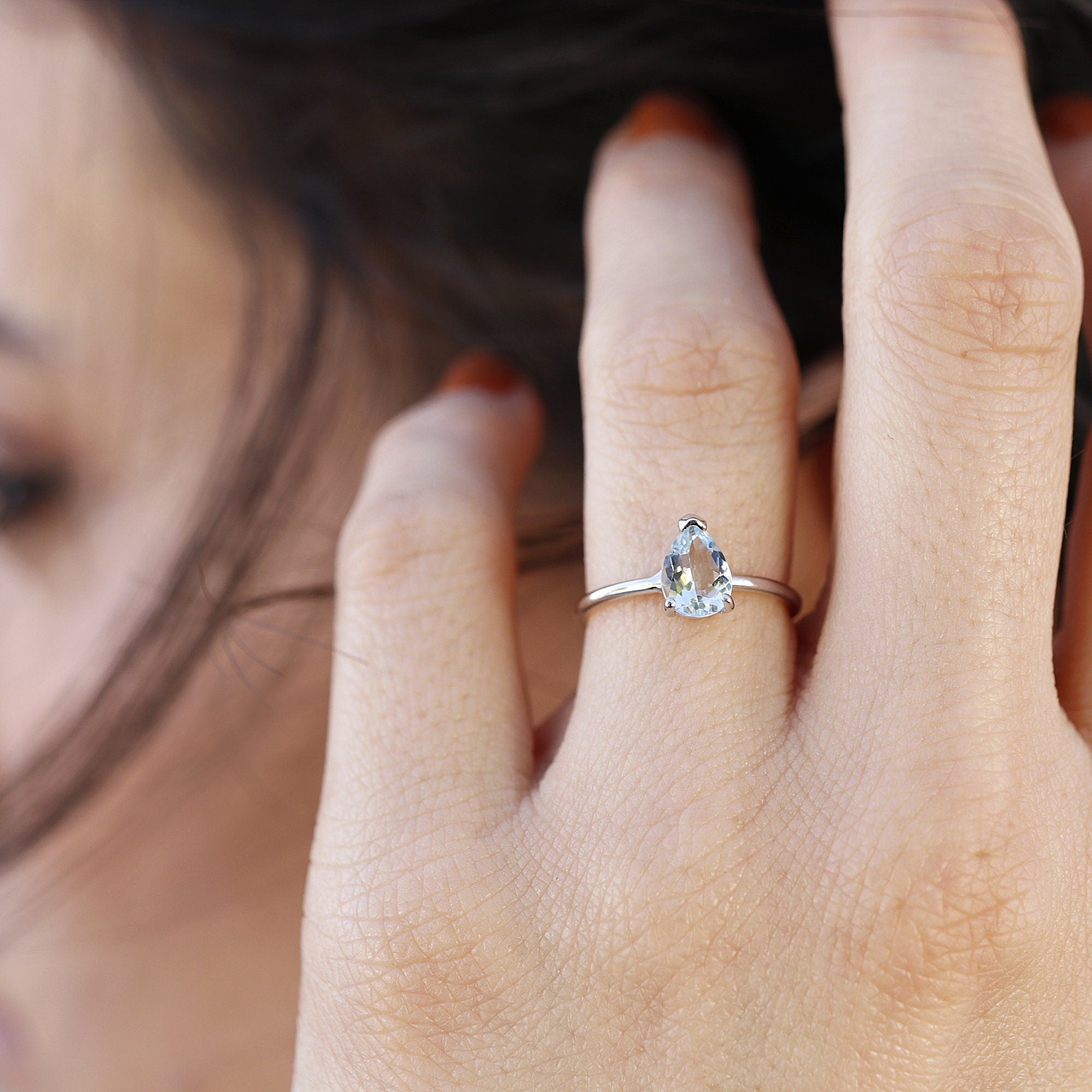 14k White Gold Pear Aquamarine Ring - Melt'm Jewelry