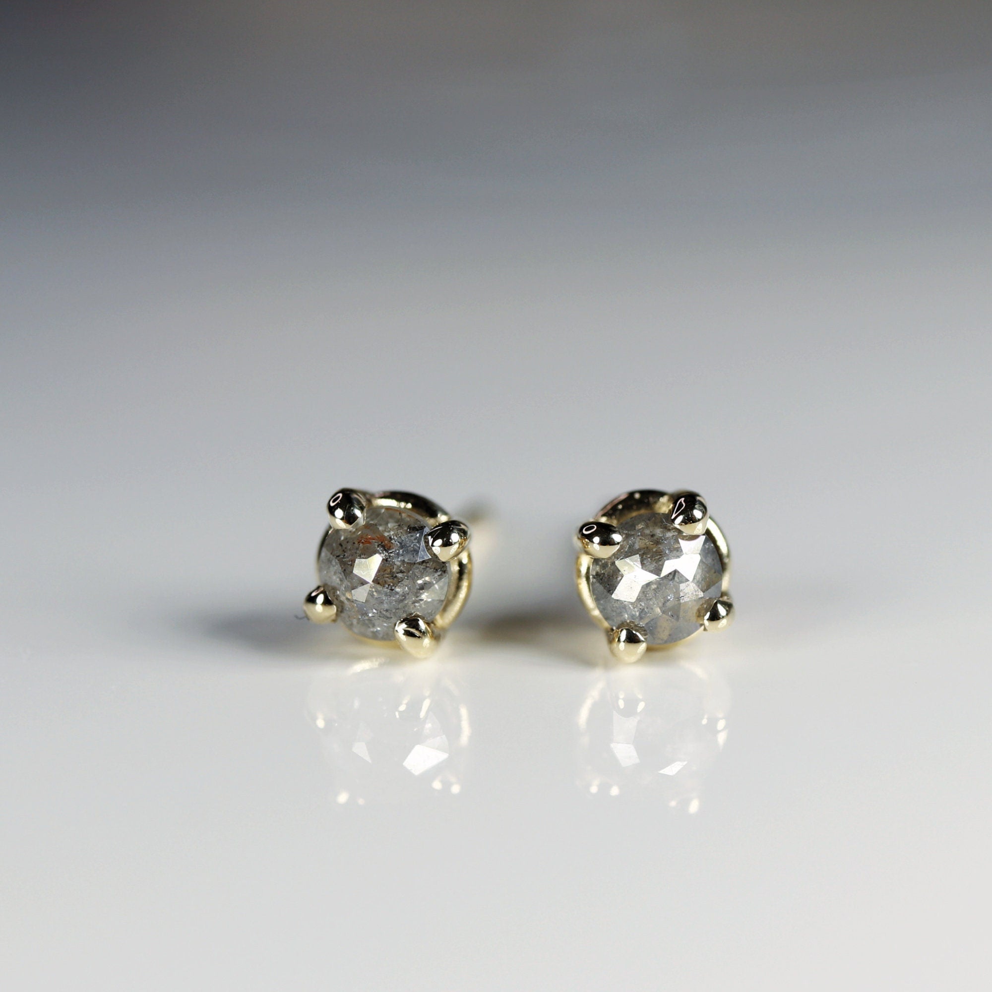Salt and Pepper Diamond Stud Earrings 3mm • 14k Gold Prong Setting - Melt'm Jewelry