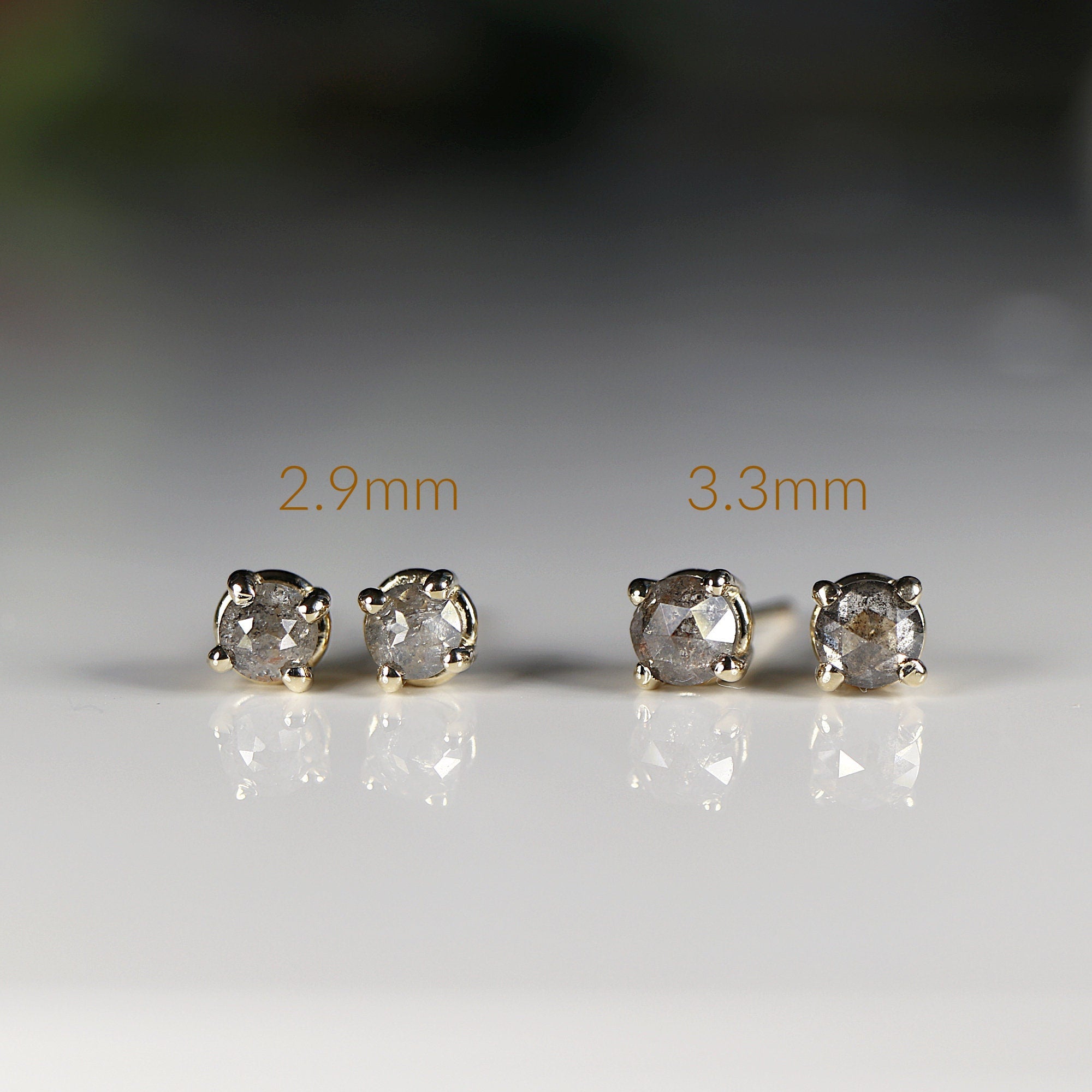 Salt and Pepper Diamond Stud Earrings 3mm • 14k Gold Prong Setting - Melt'm Jewelry