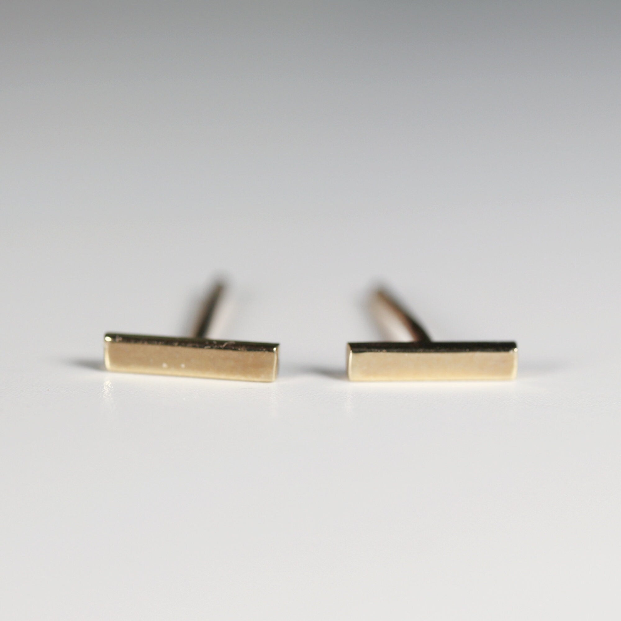 Minimalist Bar Stud Earrings 14k Gold