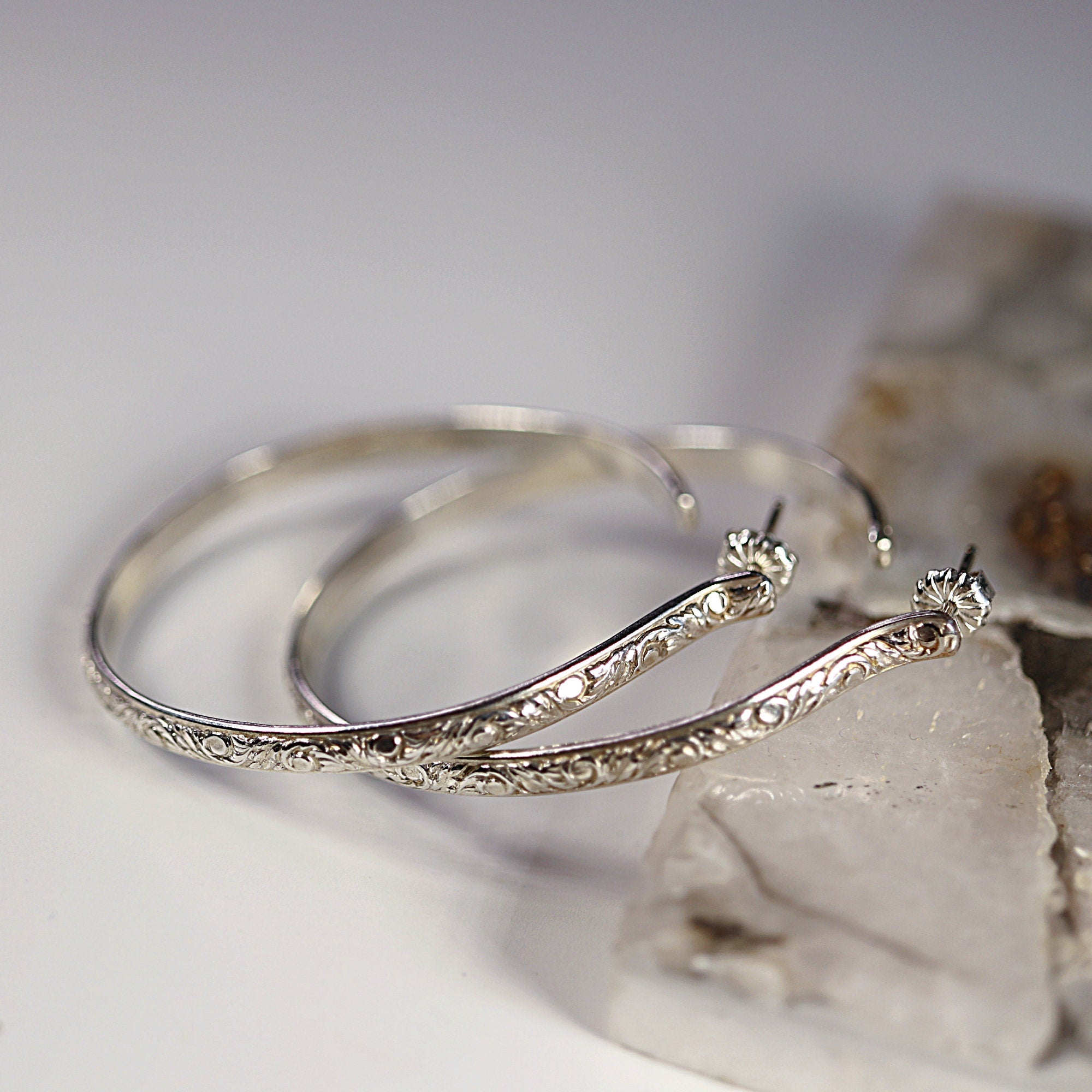 2 Inch Patterned Large Silver Hoop Earrings - Melt'm Jewelry