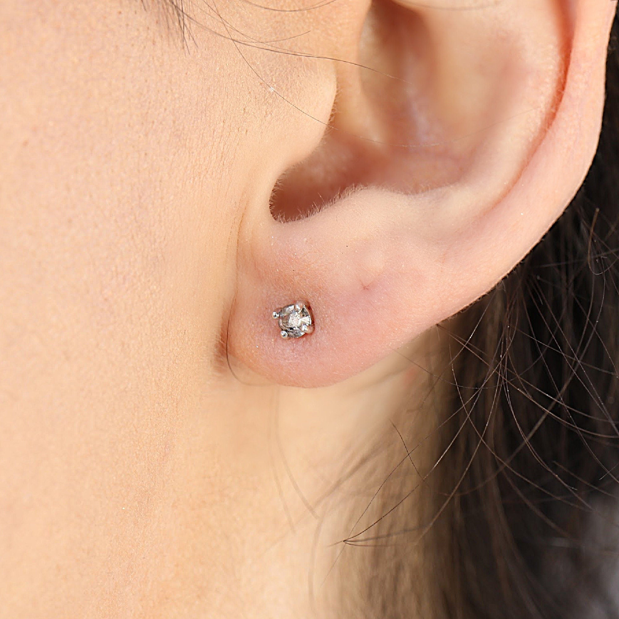 Salt and Pepper Diamond Stud Earrings 3mm • 14k Gold Prong Setting - Melt'm Jewelry