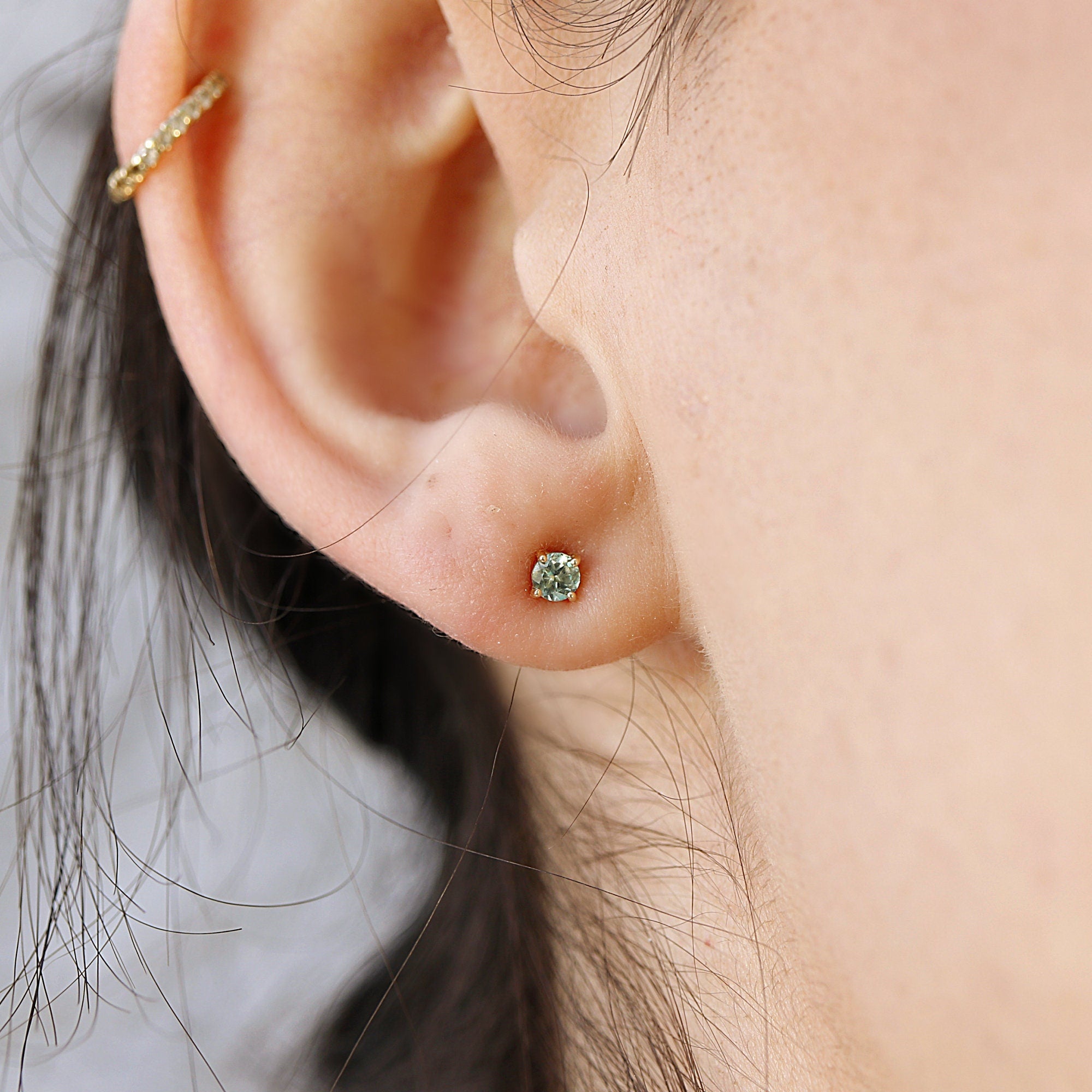 Teal Green Montana Sapphire Earrings 14k Solid Gold